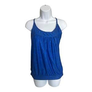 blue black digital print cross back tank top active swim shirt Medium